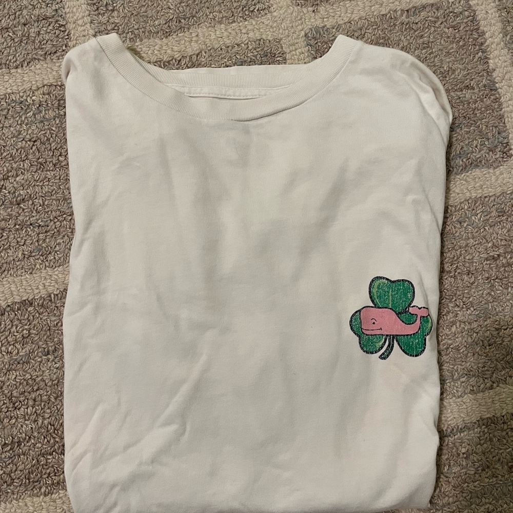 Vineyard Vines White Tee with Green Clover and Pink Whale